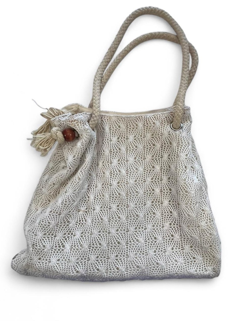 Rope Crochet Tote Bag Beige Nautical Bohemian Handbag